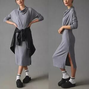Sold! Anthropologie Daily Practice Gray Arabella Cowl Midi Sweater Dress XS